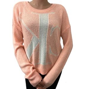 Calvin Klein Peach Logo Knit Sweater – Soft Lightweight Pullover – XS